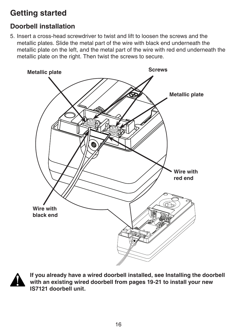 Getting started, Doorbell installation | VTech IS7121_-2-22 Manual User Manual | Page 21 / 118