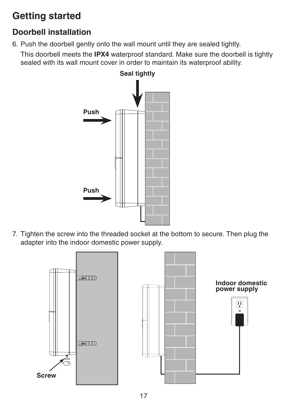 Getting started, Doorbell installation | VTech IS7121_-2-22 Manual User Manual | Page 22 / 118