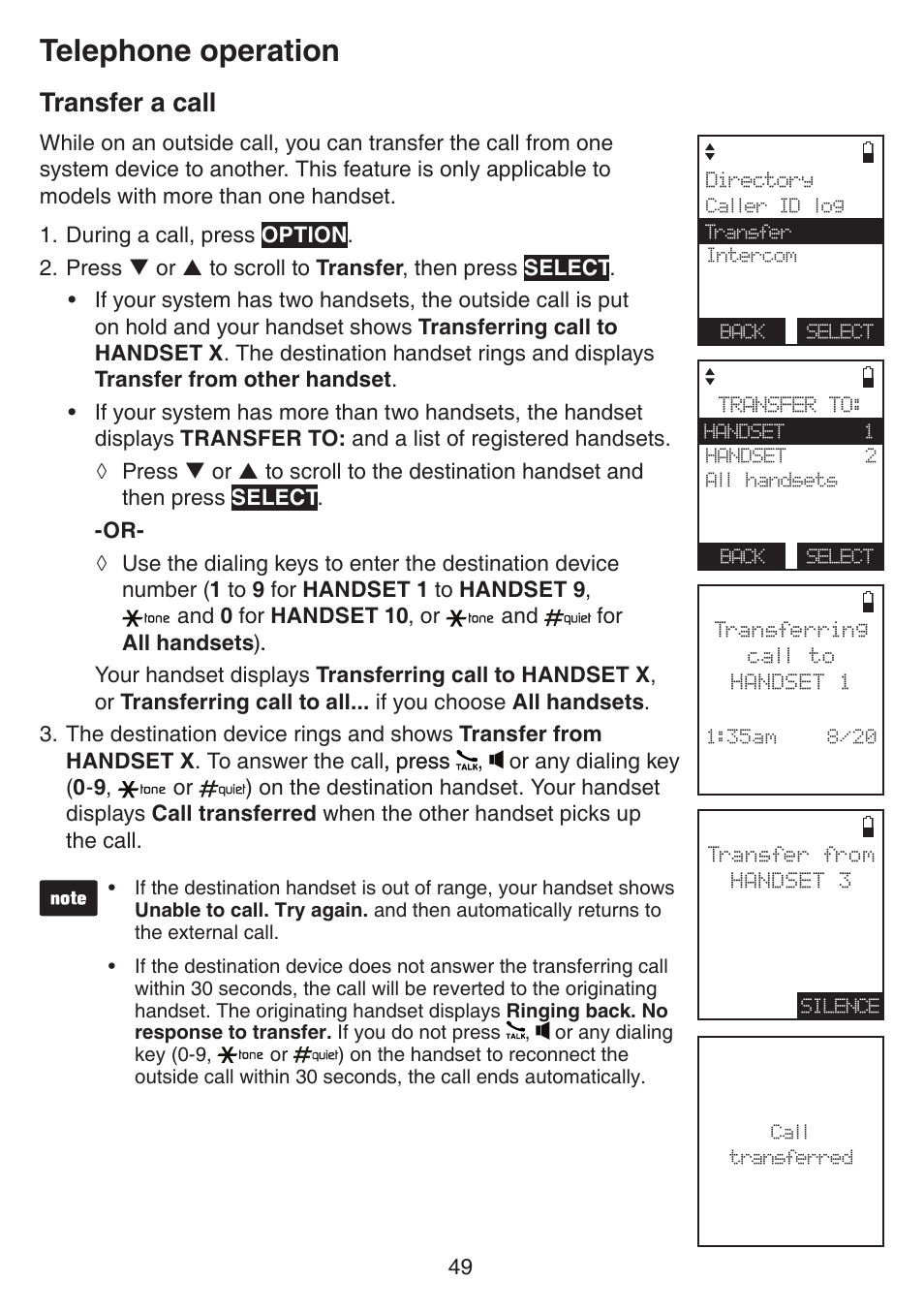 Transfer a call, Telephone operation | VTech IS7121_-2-22 Manual User Manual | Page 54 / 118