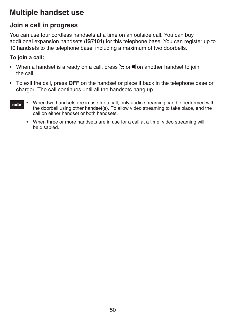 Multiple handset use, Join a call in progress | VTech IS7121_-2-22 Manual User Manual | Page 55 / 118