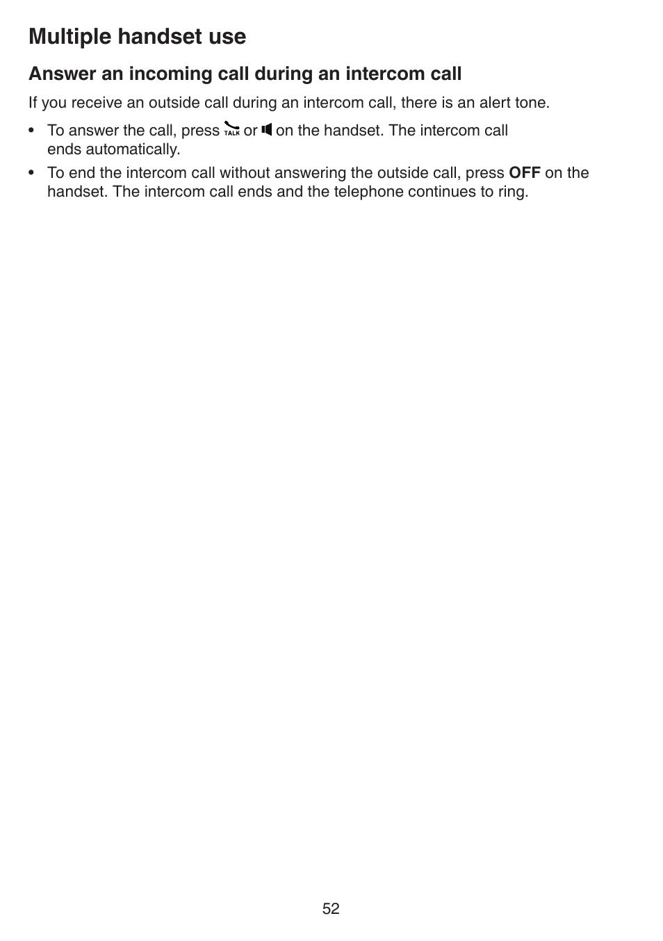 Answer an incoming call during an intercom call, Answer an incoming call during, An intercom call | Multiple handset use | VTech IS7121_-2-22 Manual User Manual | Page 57 / 118