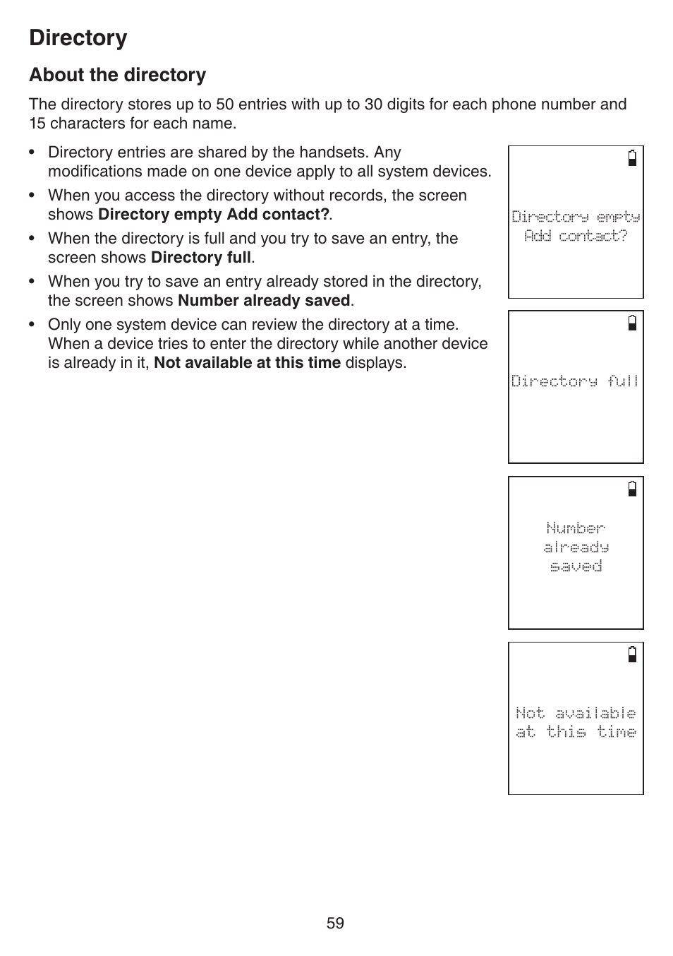 Directory, About the directory | VTech IS7121_-2-22 Manual User Manual | Page 64 / 118