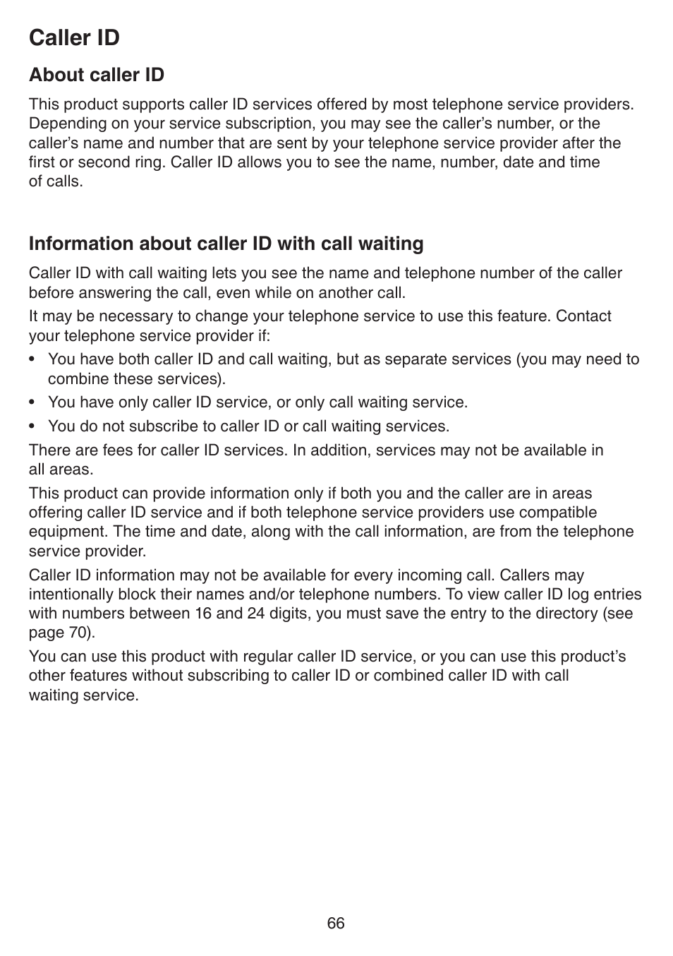 Caller id, About caller id, Information about caller id with call waiting | About caller id information about caller id with, Call waiting | VTech IS7121_-2-22 Manual User Manual | Page 71 / 118