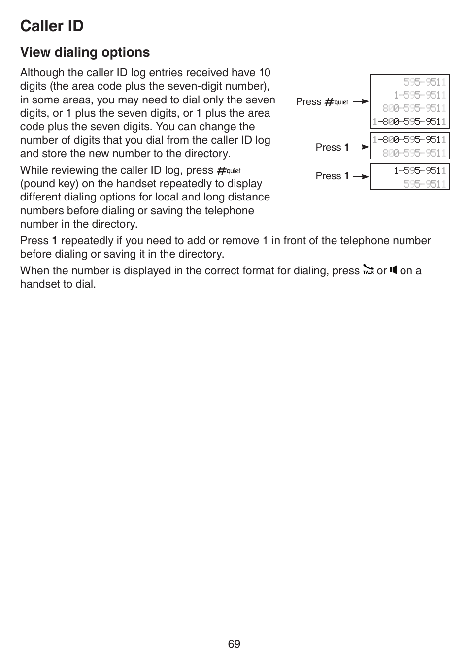 View dialing options, Caller id | VTech IS7121_-2-22 Manual User Manual | Page 74 / 118