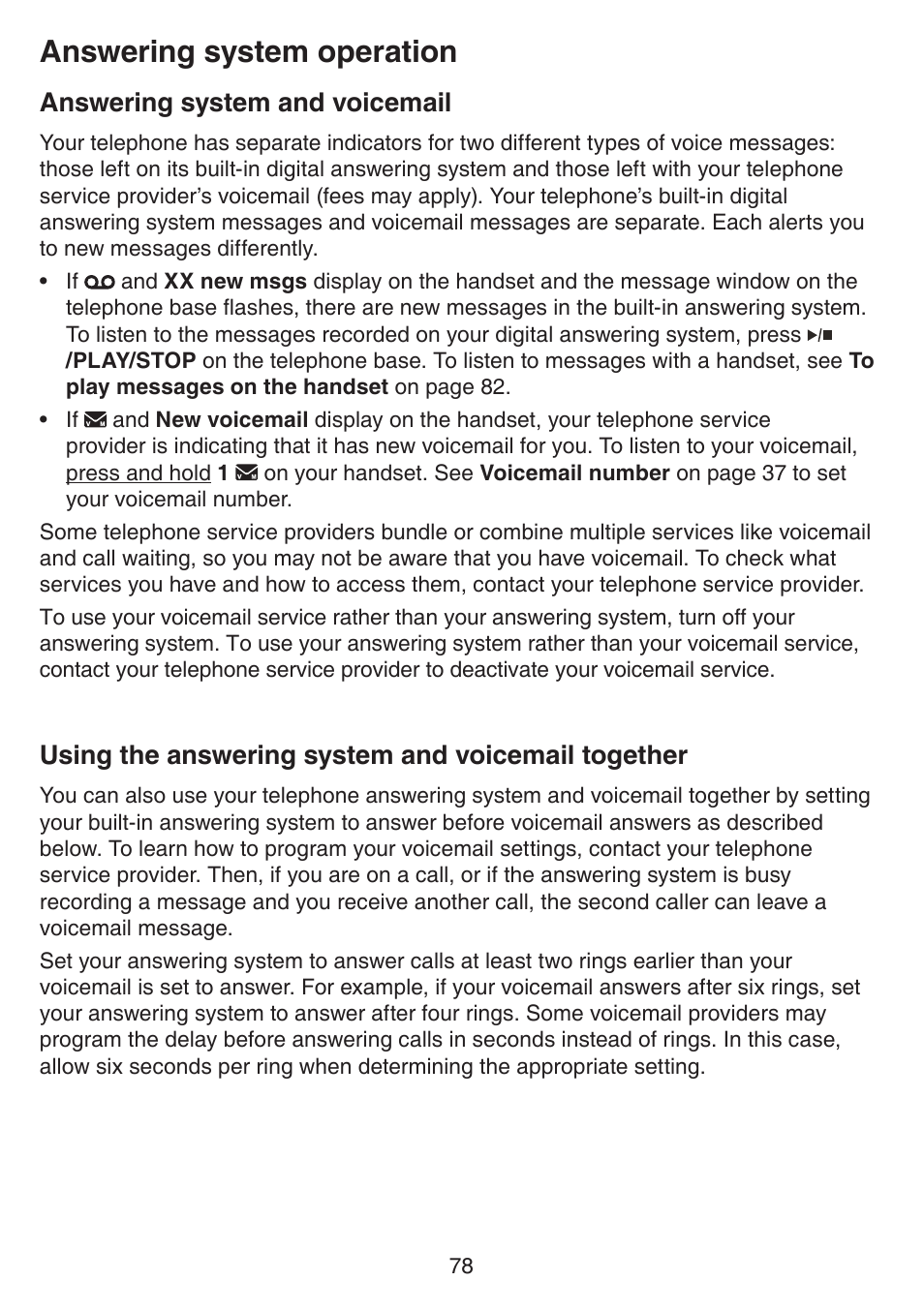 Answering system operation, Answering system and voicemail, Using the answering system and voicemail together | Voicemail together | VTech IS7121_-2-22 Manual User Manual | Page 83 / 118