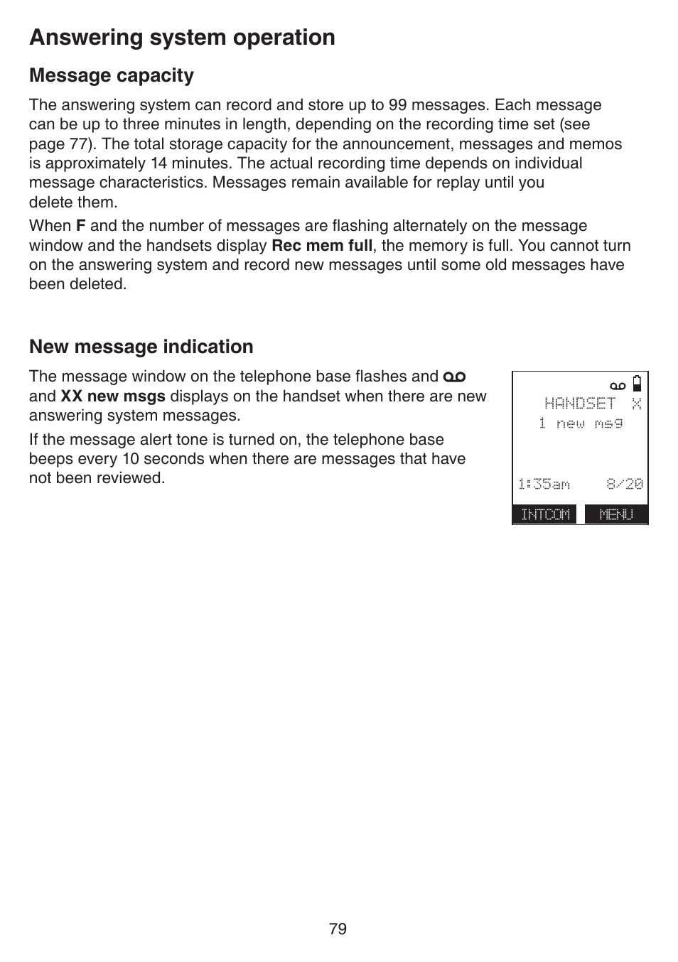 Message capacity, New message indication, Message capacity new message indication | Answering system operation | VTech IS7121_-2-22 Manual User Manual | Page 84 / 118