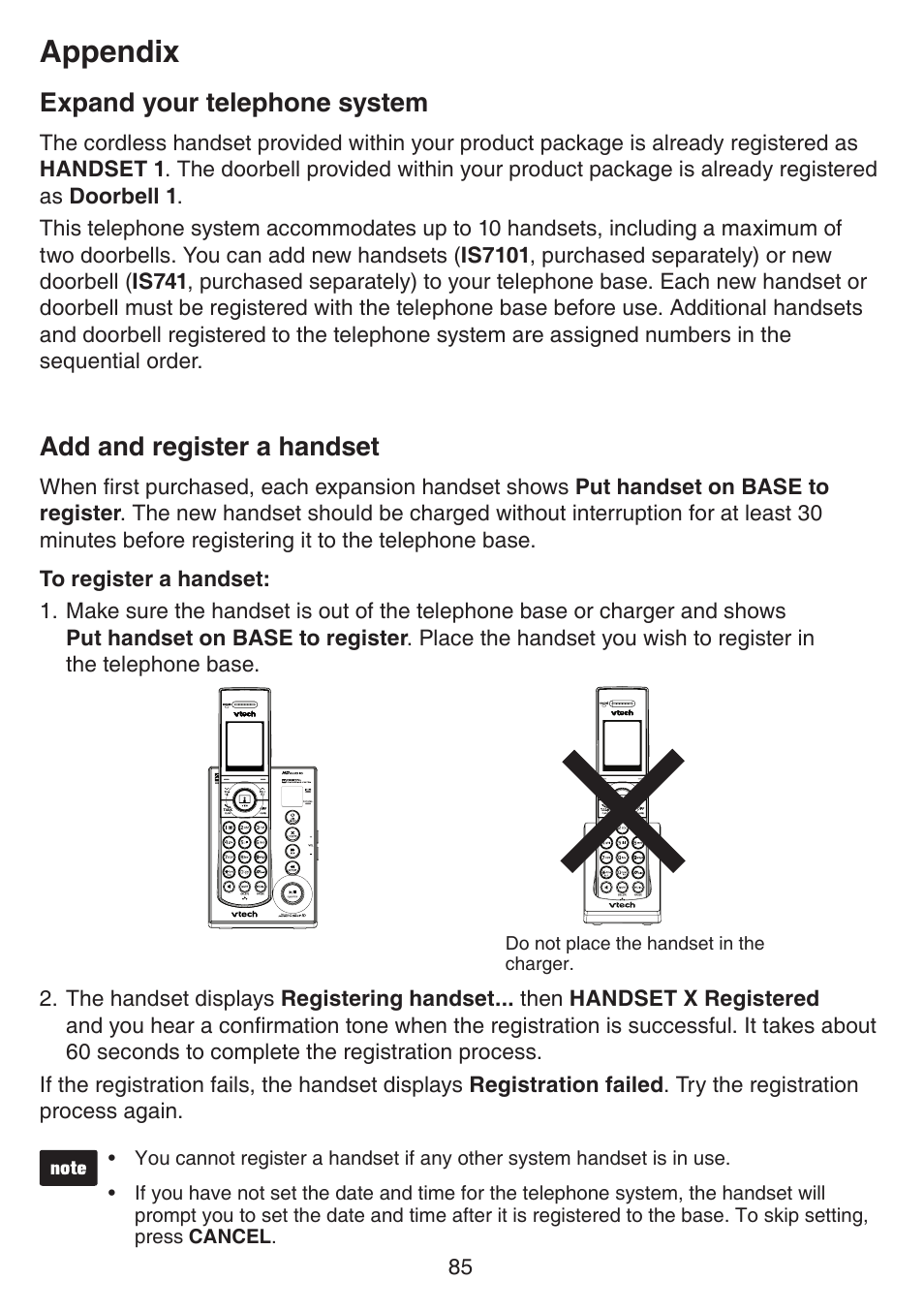 Appendix, Expand your telephone system, Add and register a handset | VTech IS7121_-2-22 Manual User Manual | Page 90 / 118