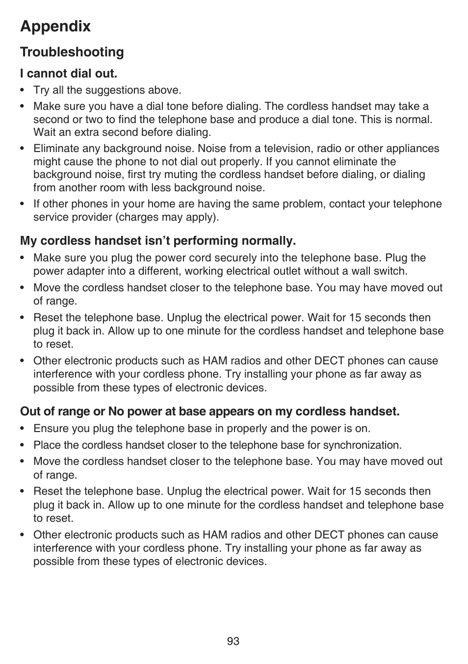 Appendix, Troubleshooting | VTech IS7121_-2-22 Manual User Manual | Page 98 / 118