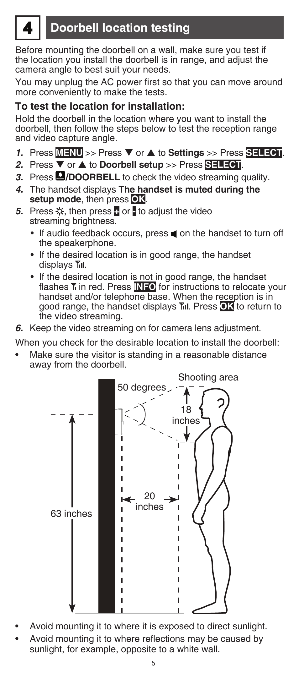 Doorbell location testing | VTech IS741 Manual User Manual | Page 5 / 16