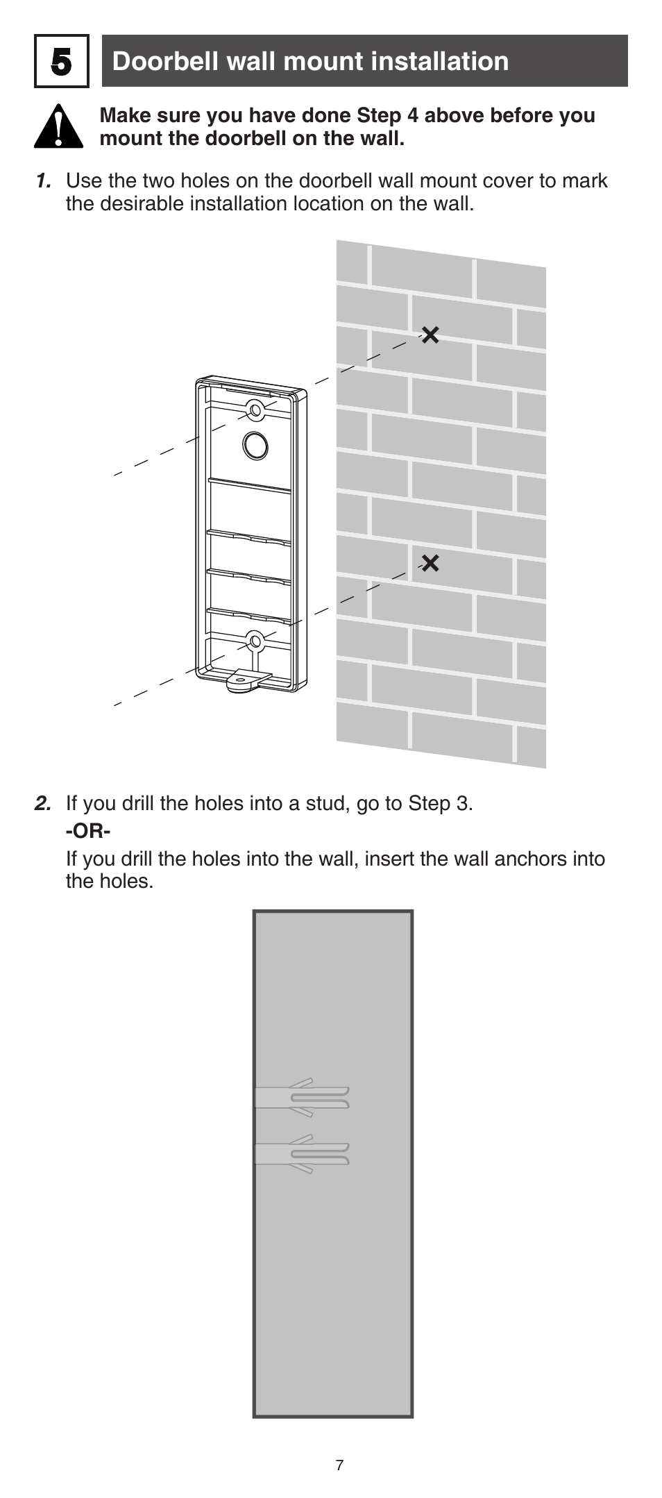 Doorbell wall mount installation | VTech IS741 Manual User Manual | Page 7 / 16