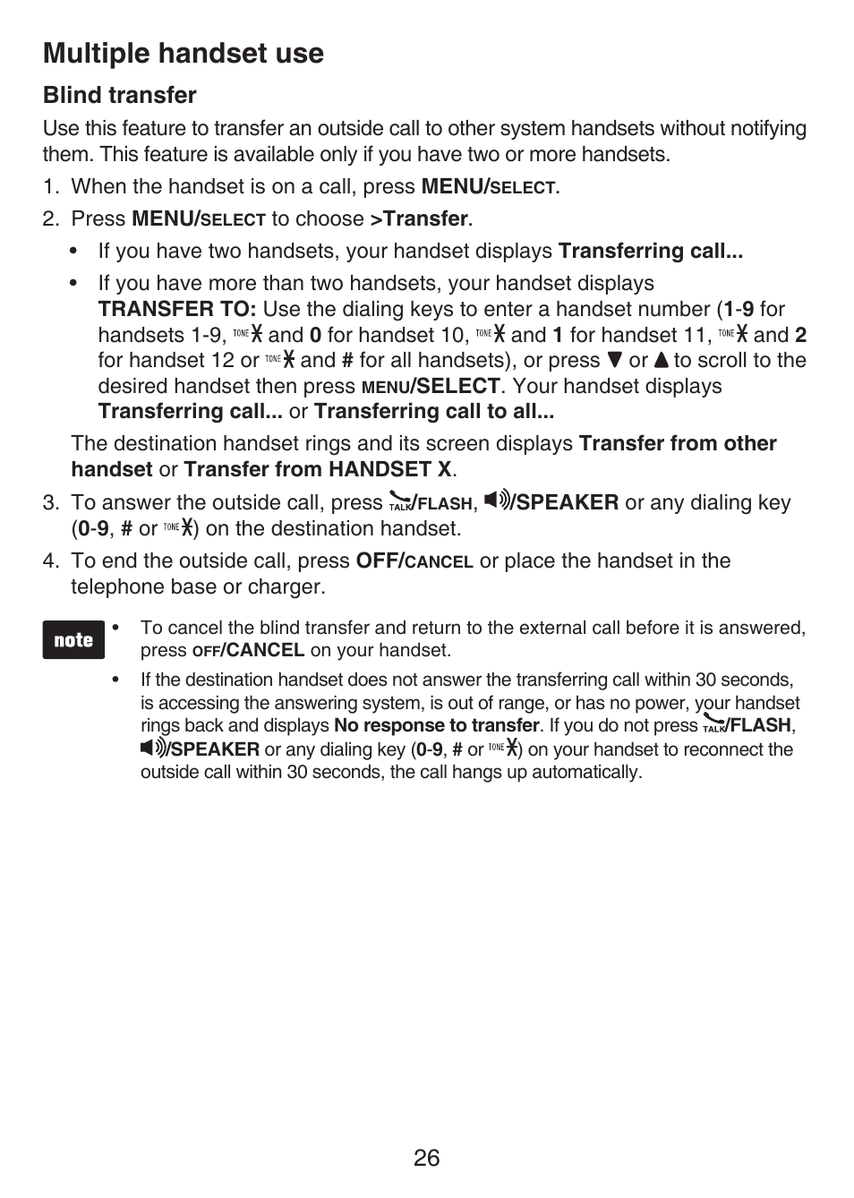 Multiple handset use, Blind transfer | VTech LS6426-3-4 Manual User Manual | Page 30 / 83