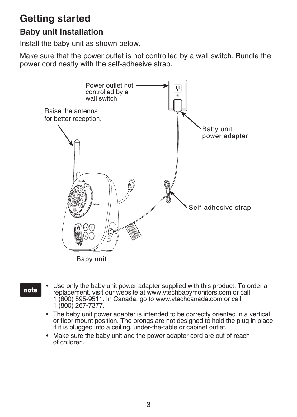 Baby unit installation, Getting started | VTech VM301 Manual User Manual | Page 8 / 25
