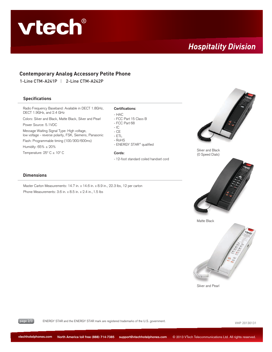 Key features, Contemporary analog accessory petite phone | VTech CTM-A242P Spec Sheets User Manual | Page 2 / 3