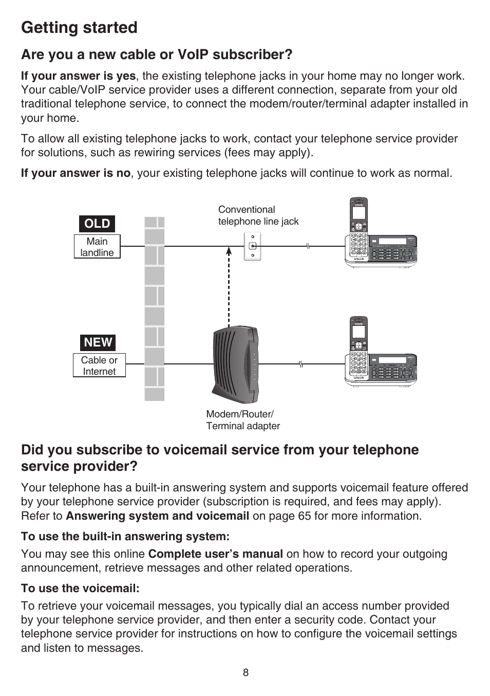 Are you a new cable or voip subscriber, Are you a new cable or voip, Subscriber? did you subscribe to voicemail service | From your telephone service provider, Getting started | VTech DS6751_-2-3 Manual User Manual | Page 12 / 103