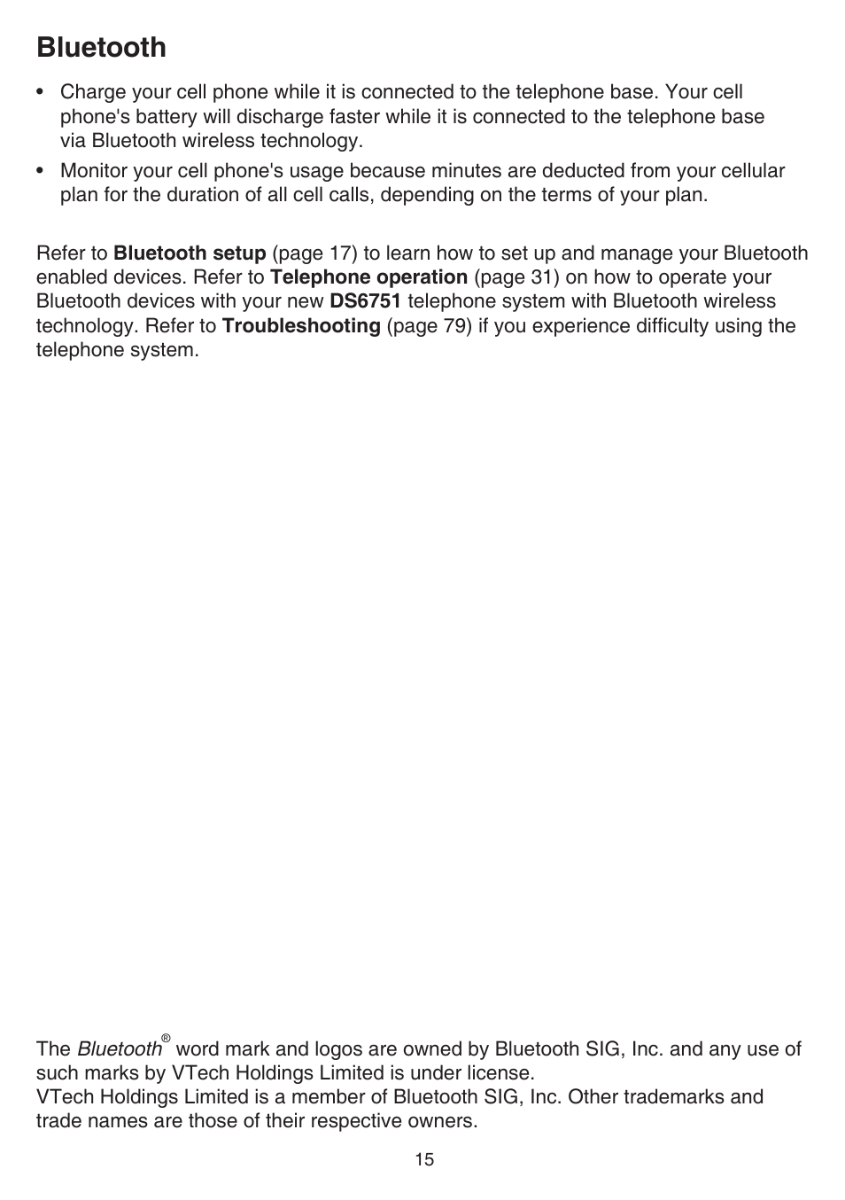 Bluetooth | VTech DS6751_-2-3 Manual User Manual | Page 19 / 103