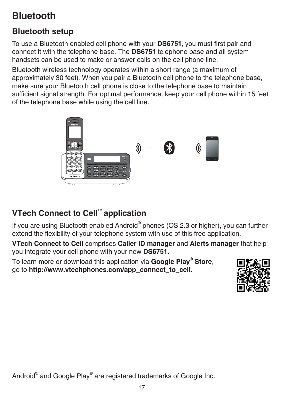 Bluetooth setup, Vtech connect to cell™ application, Bluetooth setup vtech connect to cell | Application, Bluetooth, Vtech connect to cell | VTech DS6751_-2-3 Manual User Manual | Page 21 / 103