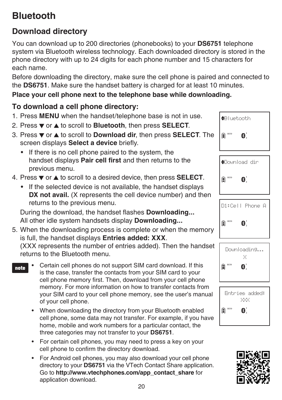 Download directory, Bluetooth | VTech DS6751_-2-3 Manual User Manual | Page 24 / 103