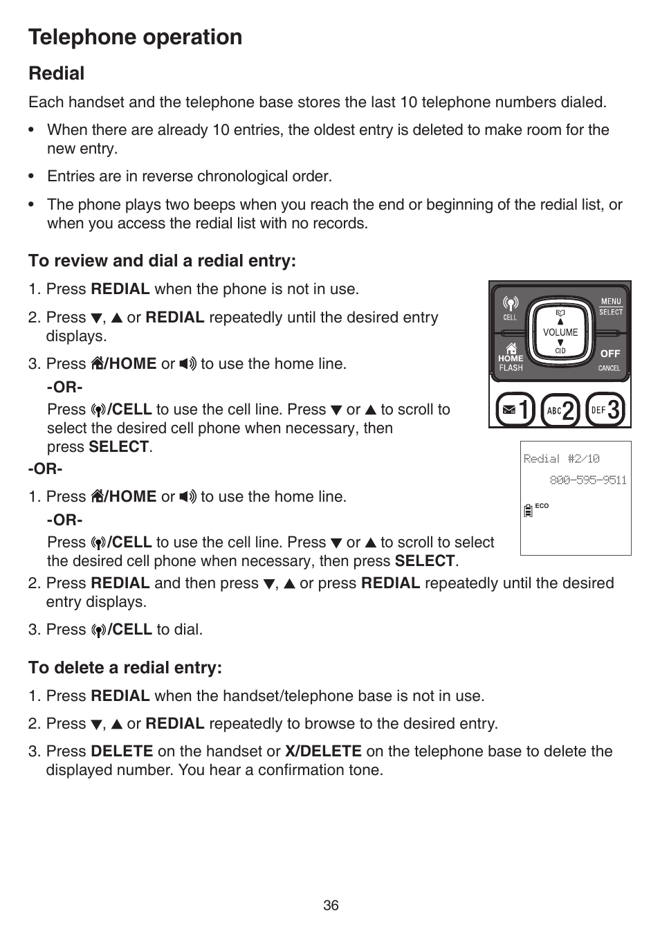 Redial, Telephone operation | VTech DS6751_-2-3 Manual User Manual | Page 40 / 103