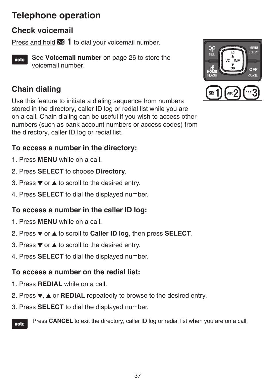 Check voicemail, Chain dialing, Check voicemail chain dialing | Telephone operation | VTech DS6751_-2-3 Manual User Manual | Page 41 / 103