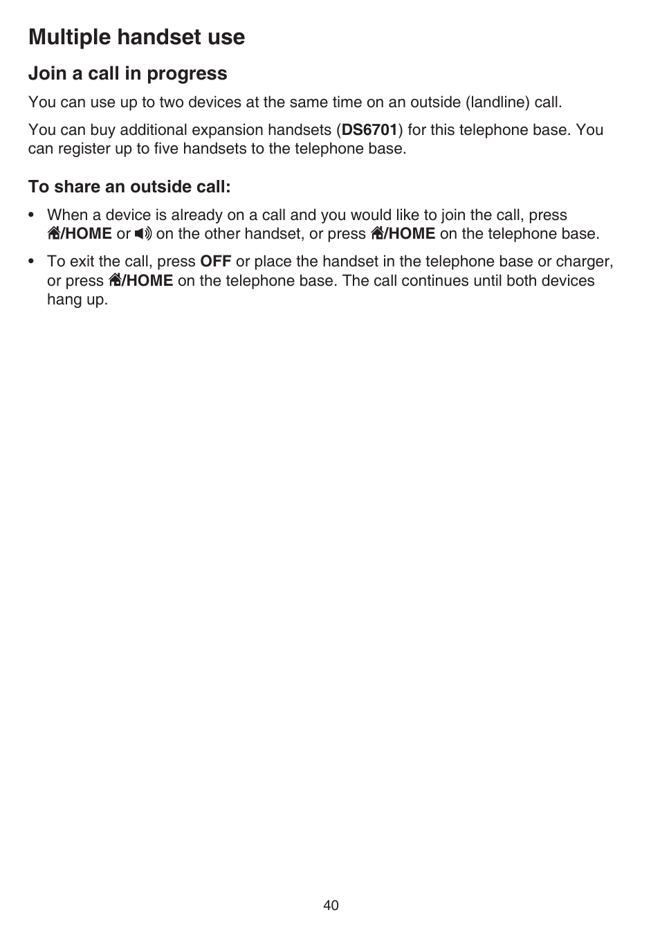 Multiple handset use, Join a call in progress | VTech DS6751_-2-3 Manual User Manual | Page 44 / 103