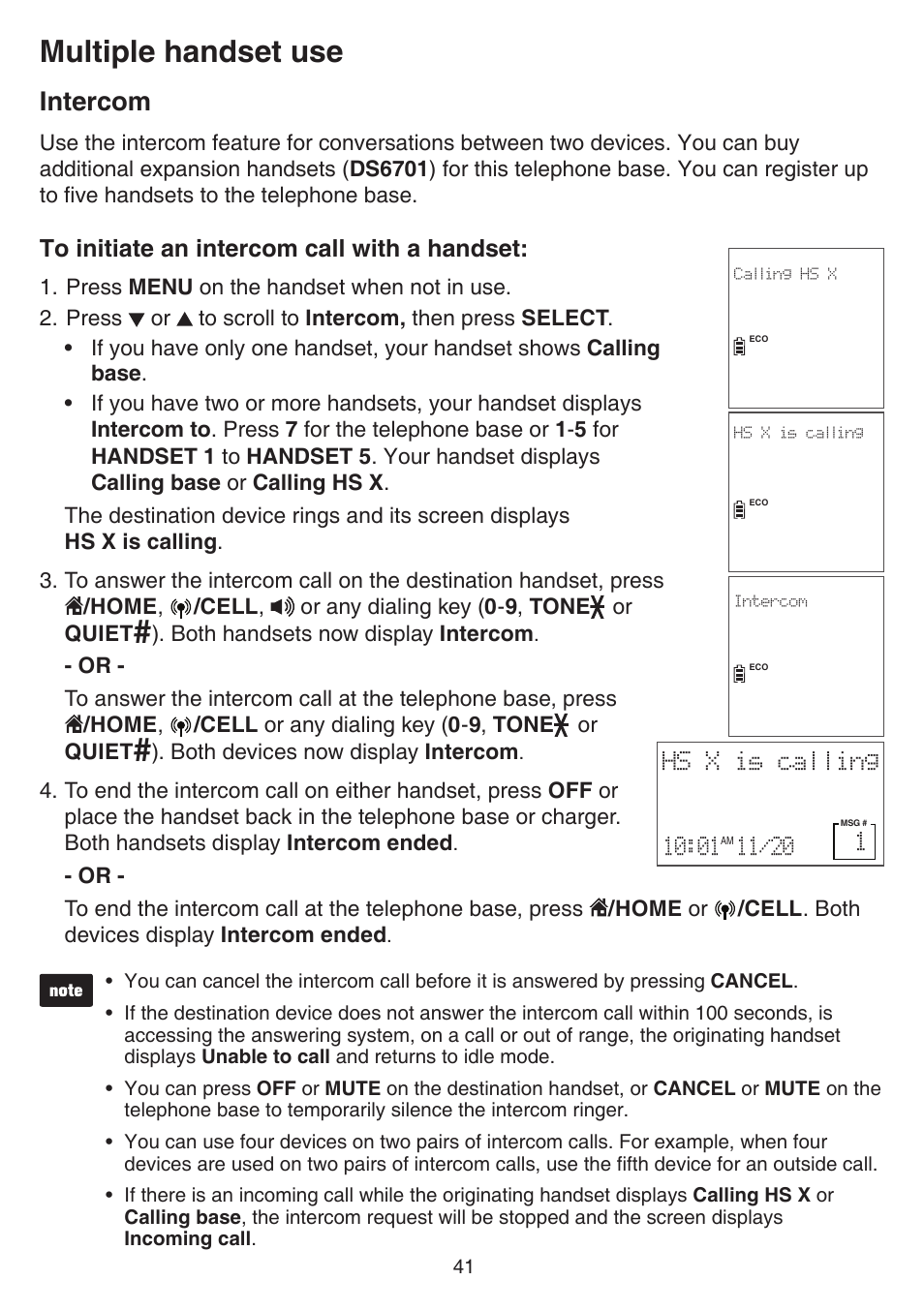 Intercom, Multiple handset use | VTech DS6751_-2-3 Manual User Manual | Page 45 / 103