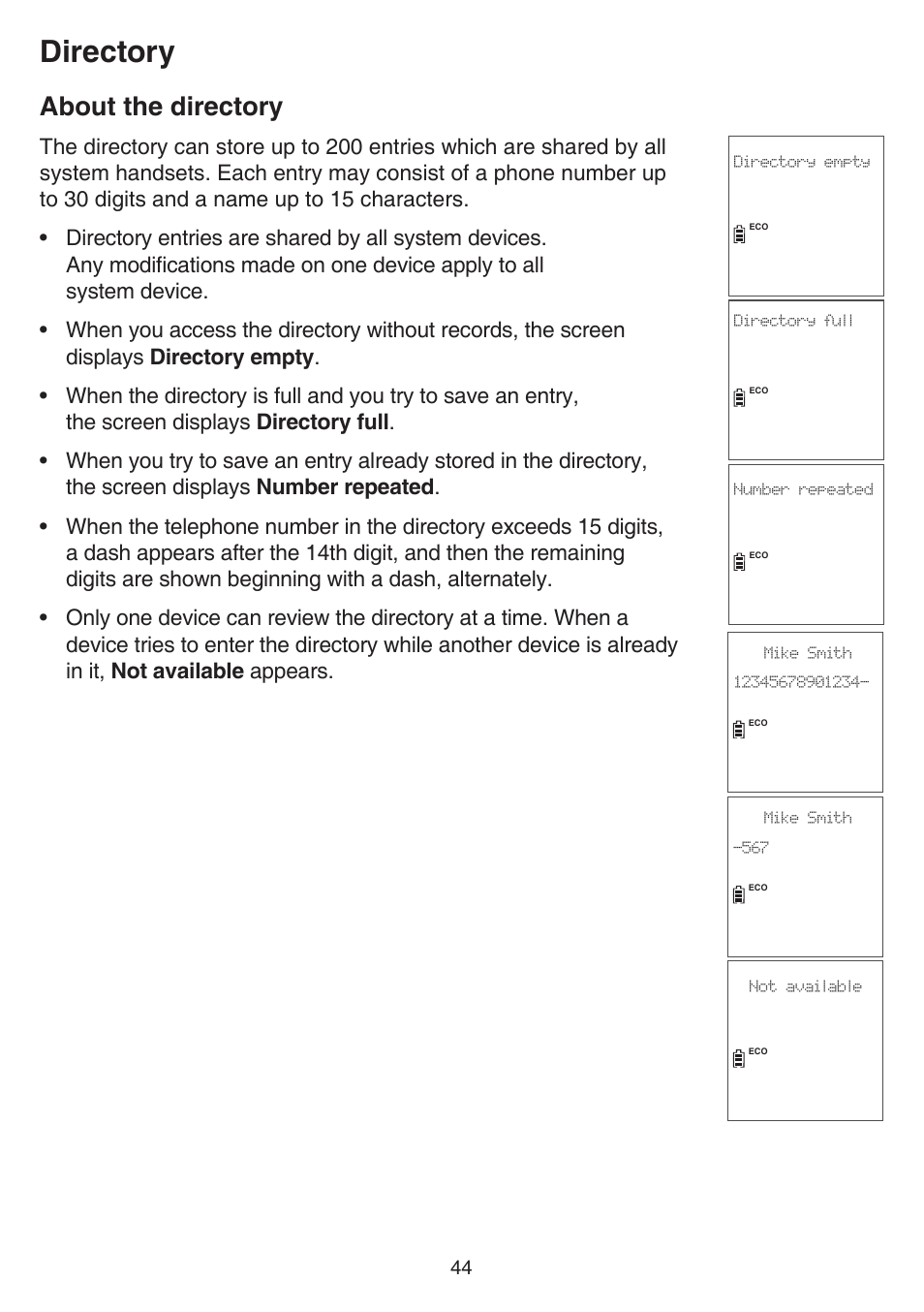 Directory, About the directory | VTech DS6751_-2-3 Manual User Manual | Page 48 / 103
