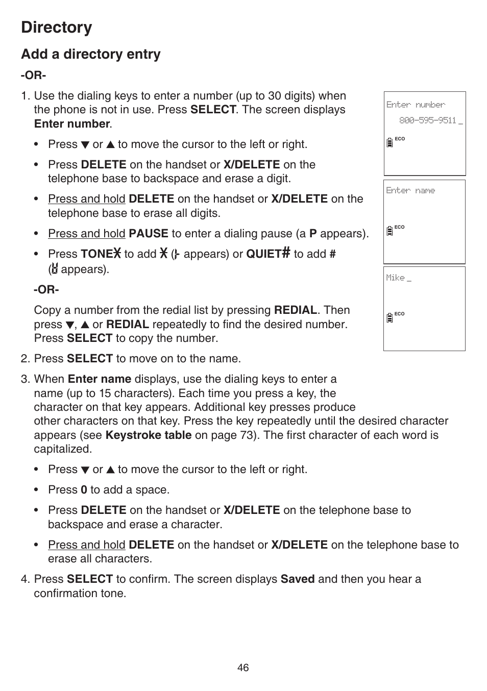 Directory, Add a directory entry | VTech DS6751_-2-3 Manual User Manual | Page 50 / 103