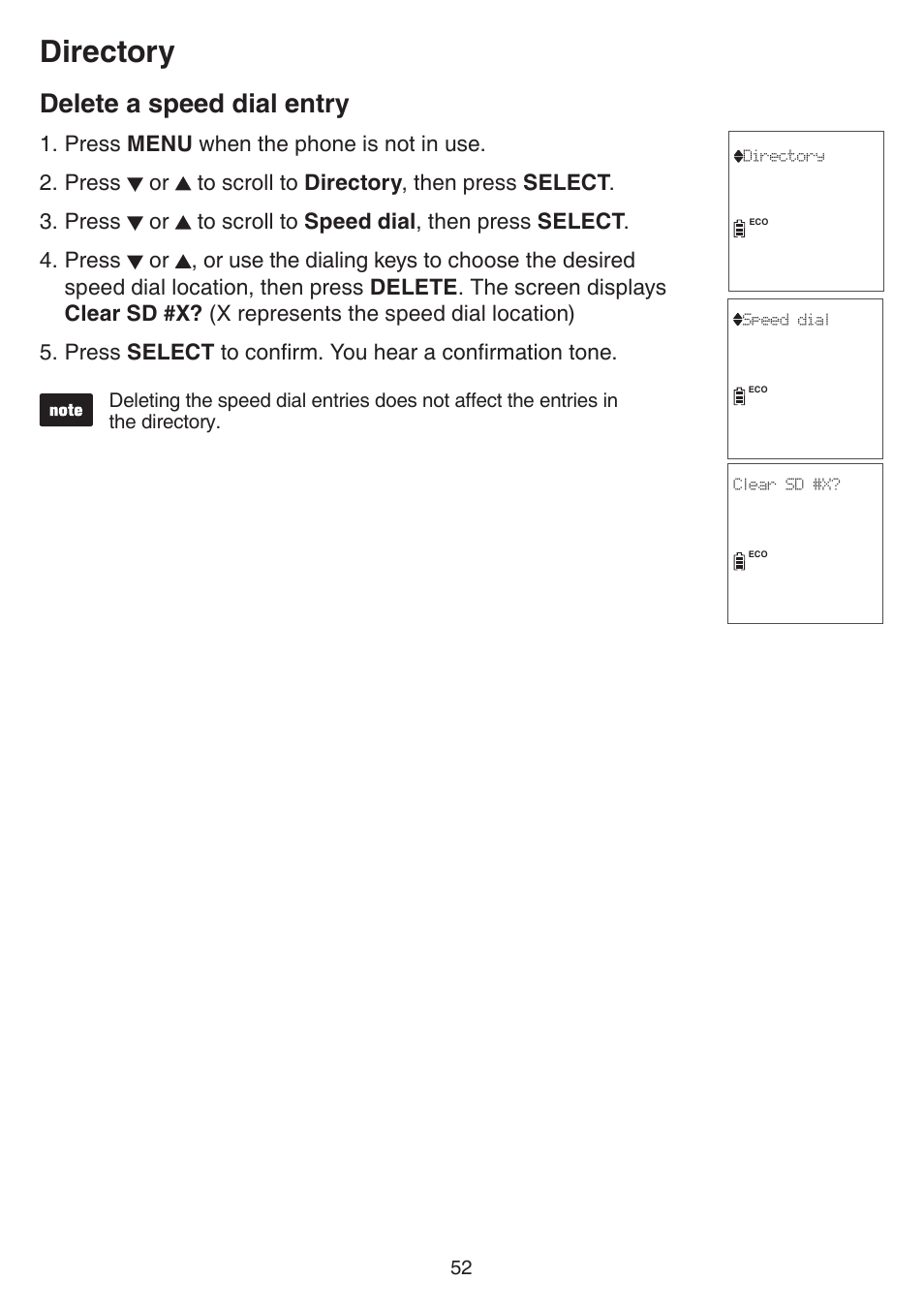 Delete a speed dial entry, Directory | VTech DS6751_-2-3 Manual User Manual | Page 56 / 103