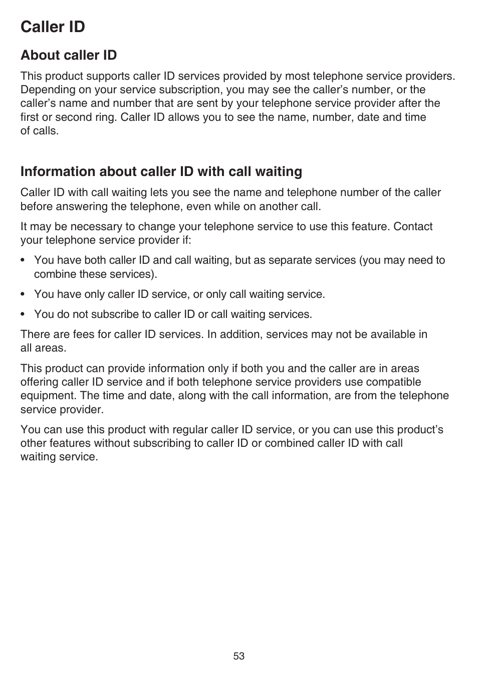 Caller id, About caller id, Information about caller id with call waiting | About caller id information about caller id with, Call waiting | VTech DS6751_-2-3 Manual User Manual | Page 57 / 103