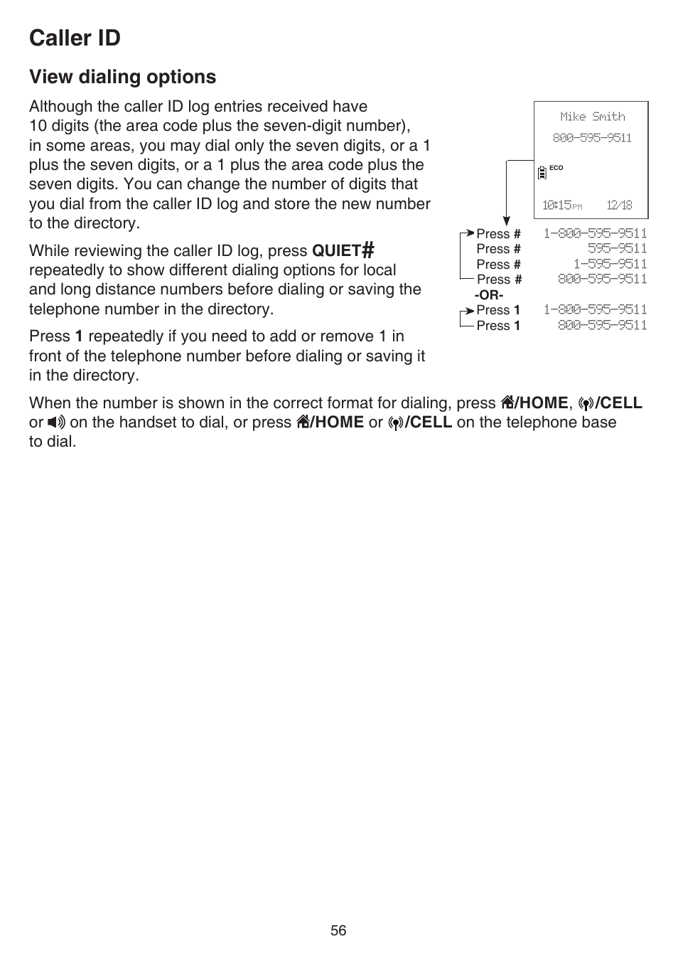 View dialing options, Caller id | VTech DS6751_-2-3 Manual User Manual | Page 60 / 103