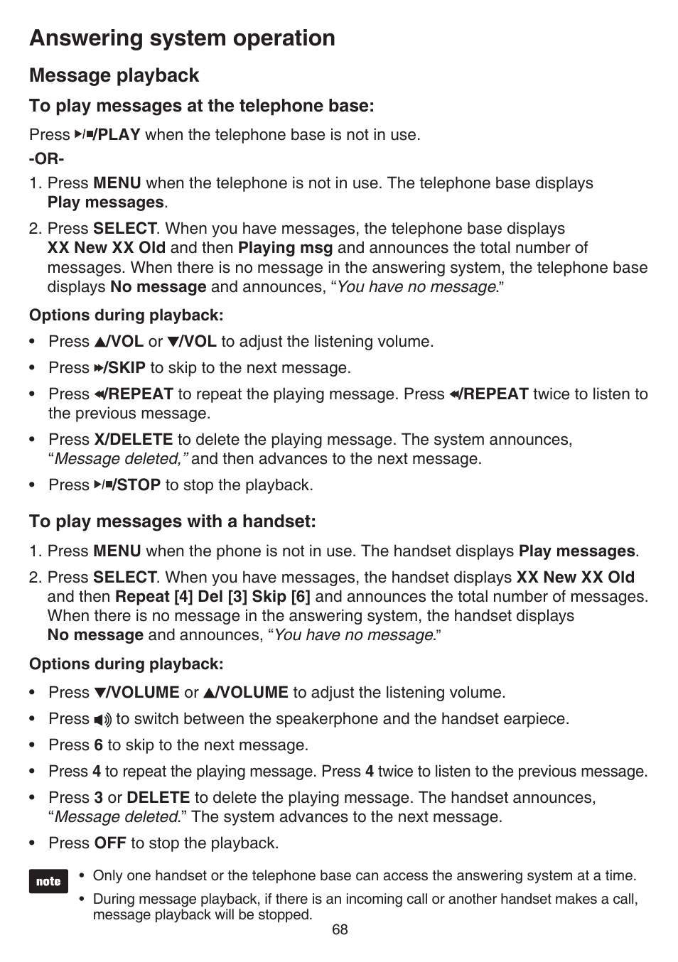 Answering system operation, Message playback | VTech DS6751_-2-3 Manual User Manual | Page 72 / 103