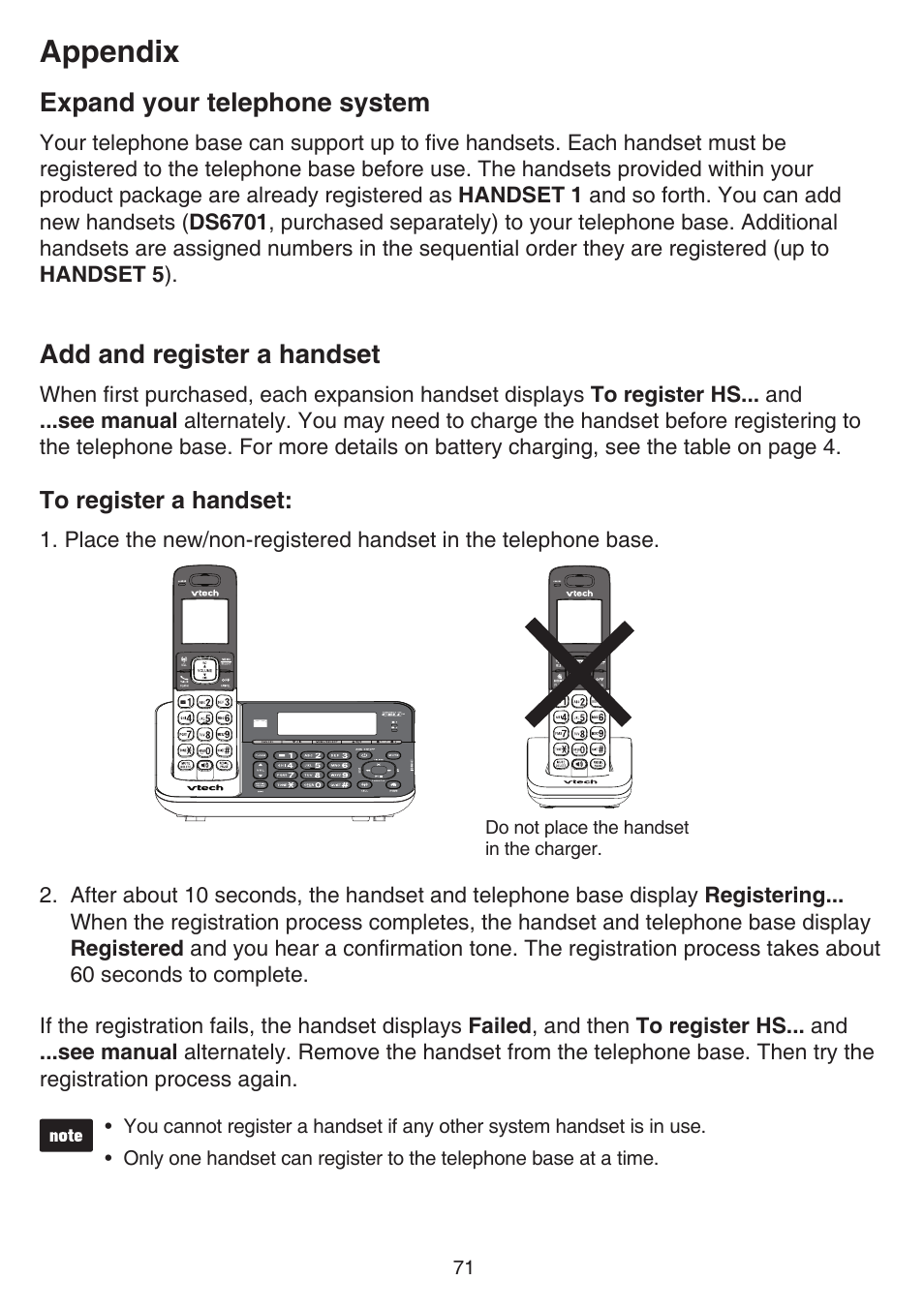 Appendix, Expand your telephone system, Add and register a handset | VTech DS6751_-2-3 Manual User Manual | Page 75 / 103