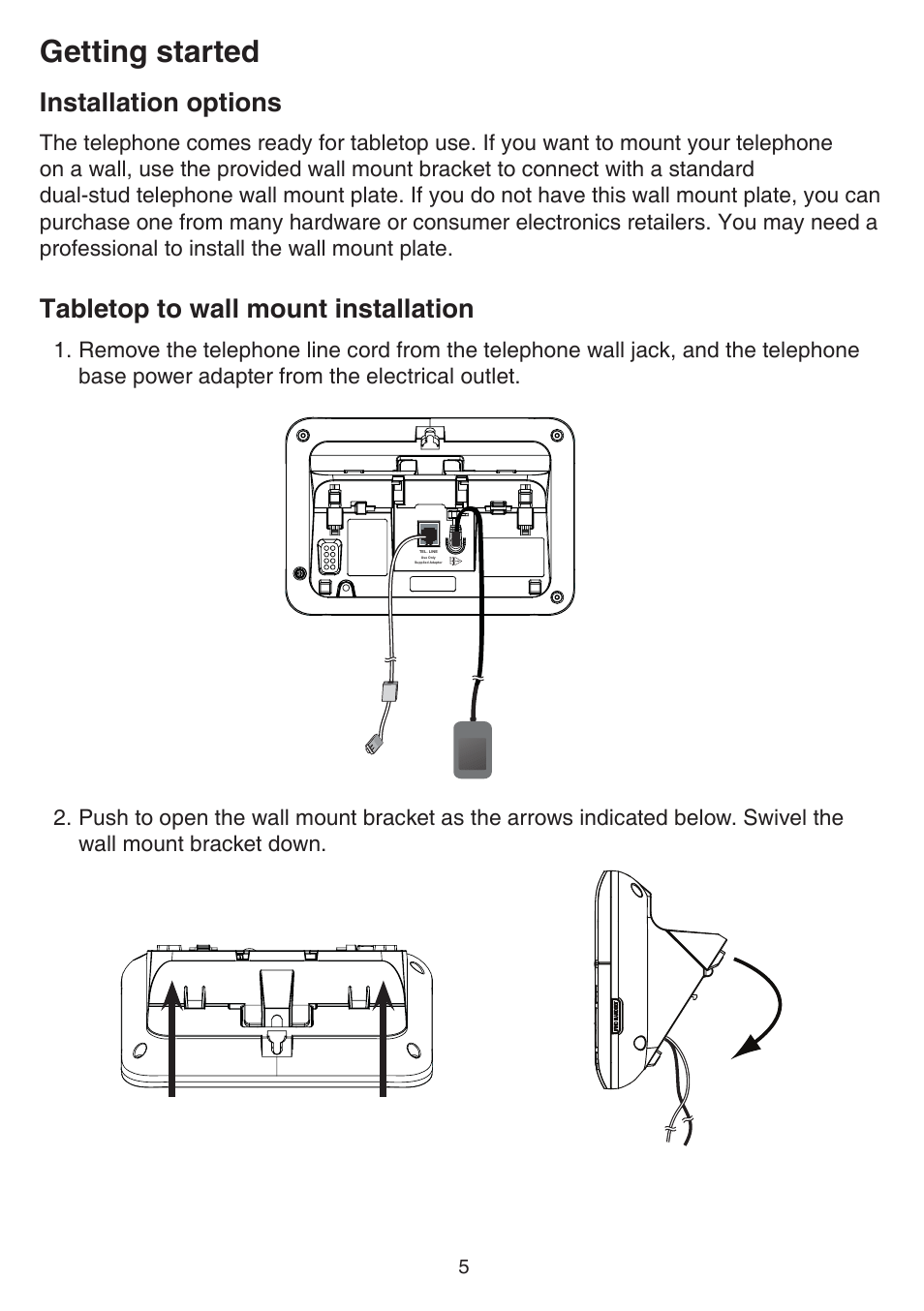 Installation options, Tabletop to wall mount installation, Getting started | VTech DS6751_-2-3 Manual User Manual | Page 9 / 103