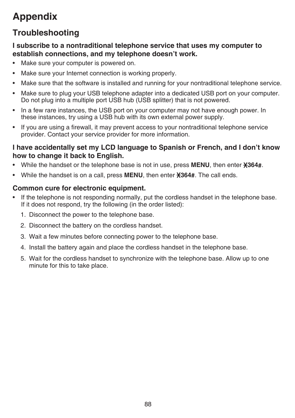Appendix, Troubleshooting | VTech DS6751_-2-3 Manual User Manual | Page 92 / 103