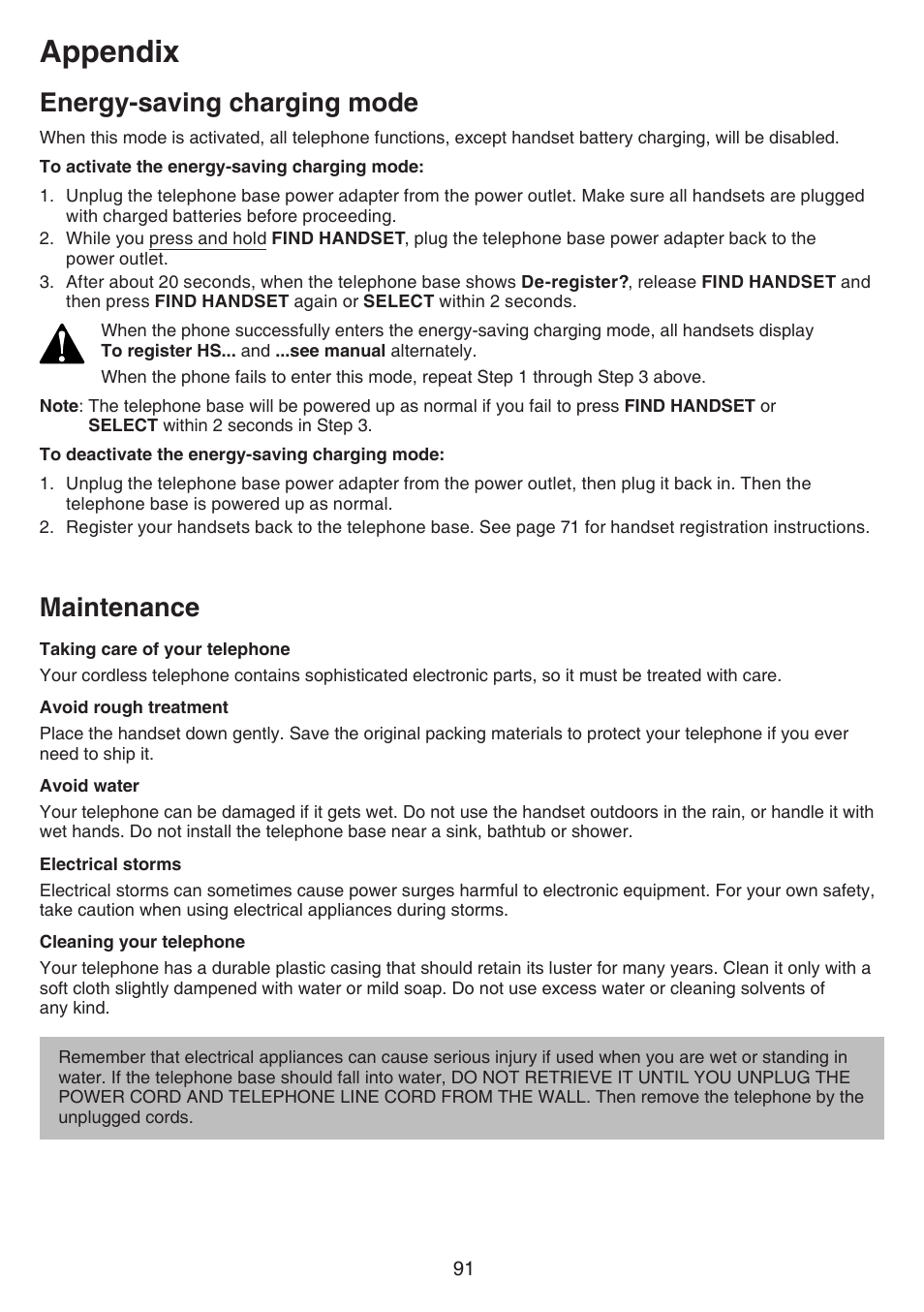 Energy-saving charging mode, Maintenance, Energy-saving charging mode maintenance | Appendix | VTech DS6751_-2-3 Manual User Manual | Page 95 / 103