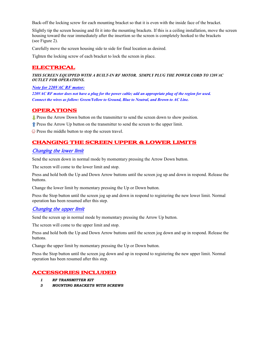 Changing the lower limit, Changing the upper limit | Vutec LECTRIC I RF - Installation Instructions User Manual | Page 2 / 2