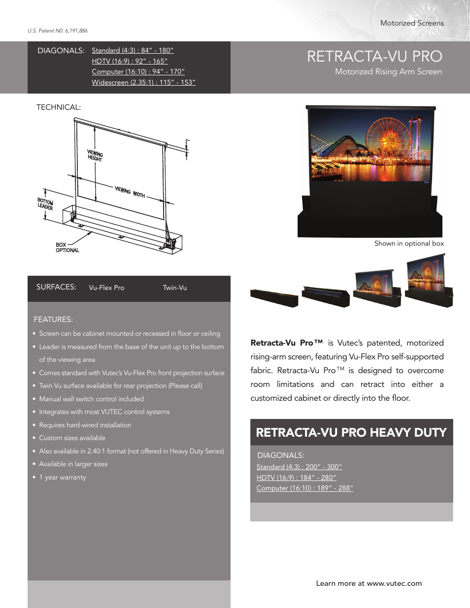 Vutec RETRACTA-VU PRO - Product Sheet User Manual | 1 page