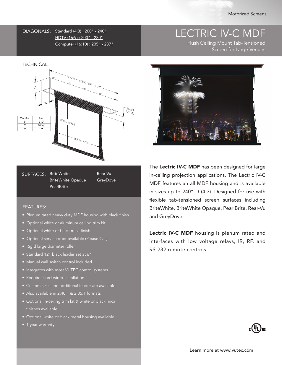 Vutec LECTRIC IV-C MDF - Product Sheet User Manual | 1 page