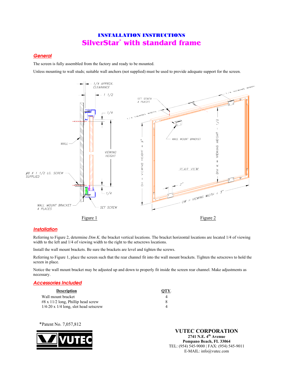Vutec SILVERSTAR - Installation Instructions User Manual | 1 page