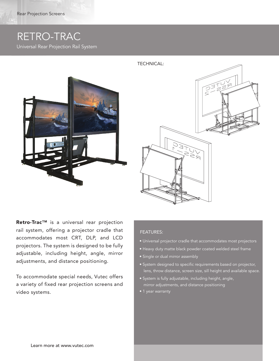 Vutec RETRO-TRAC - Product Sheet User Manual | 1 page