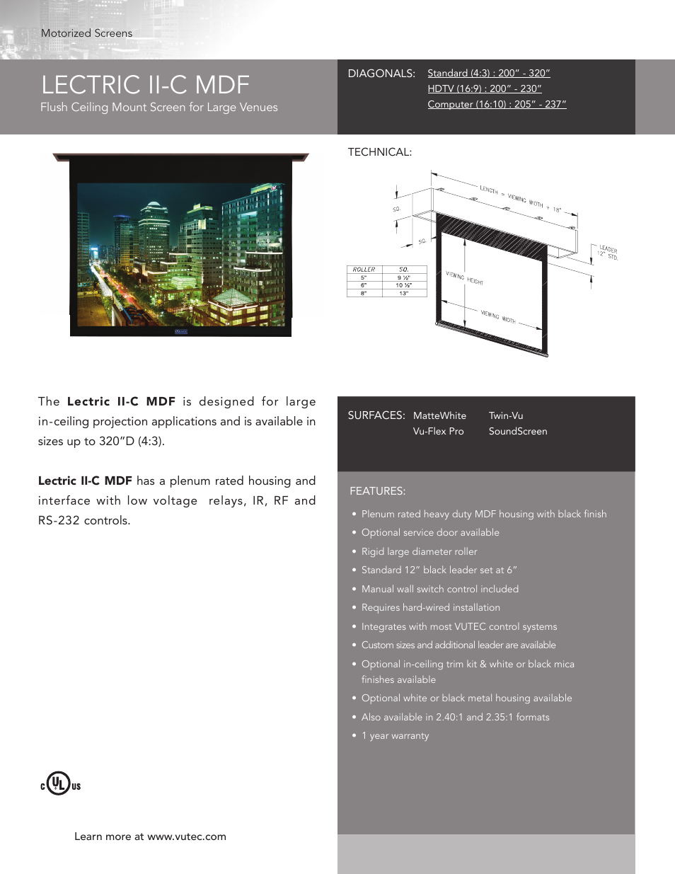 Vutec LECTRIC II-C MDF - Product Sheet User Manual | 1 page