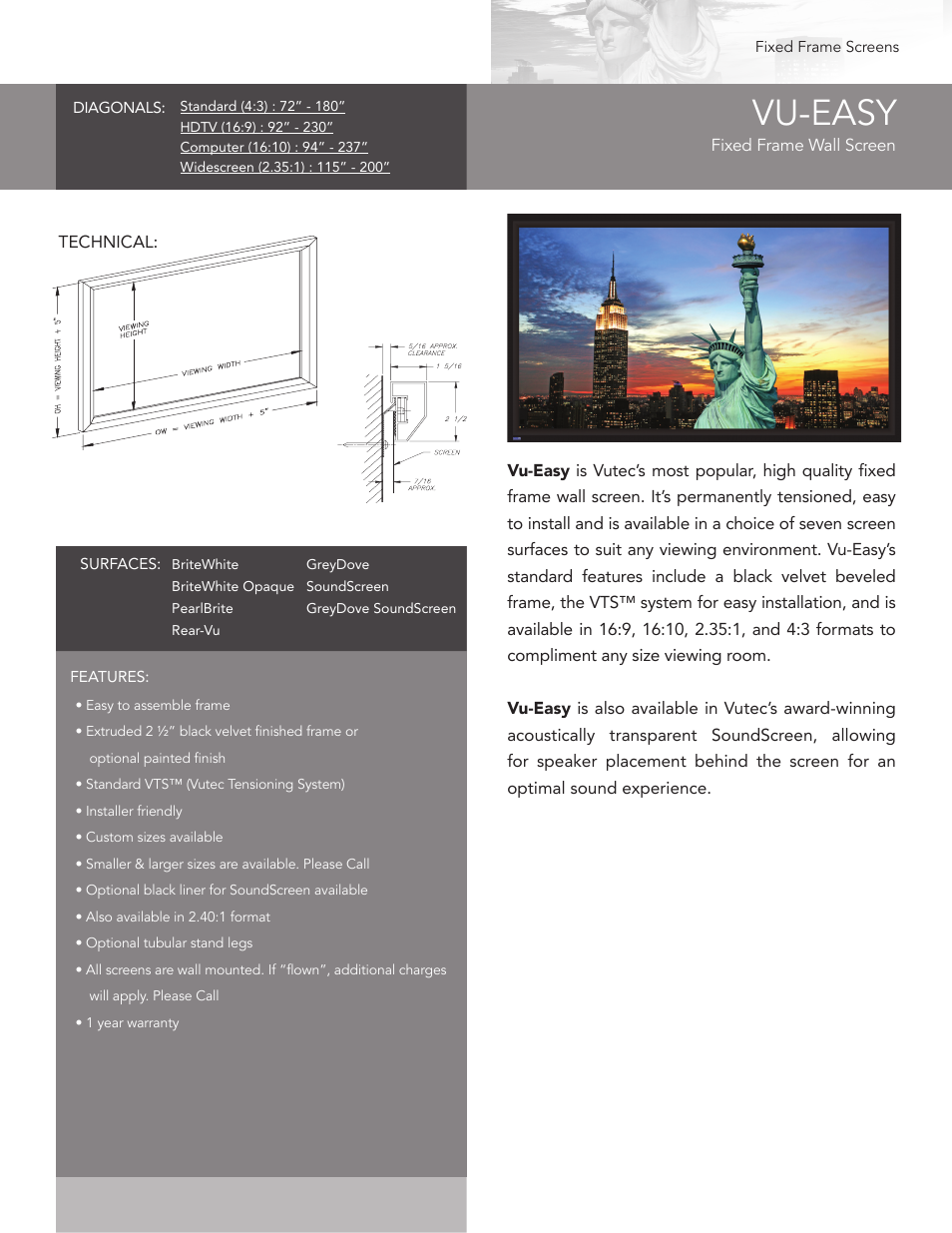 Vutec VU-EASY - Product Sheet User Manual | 1 page