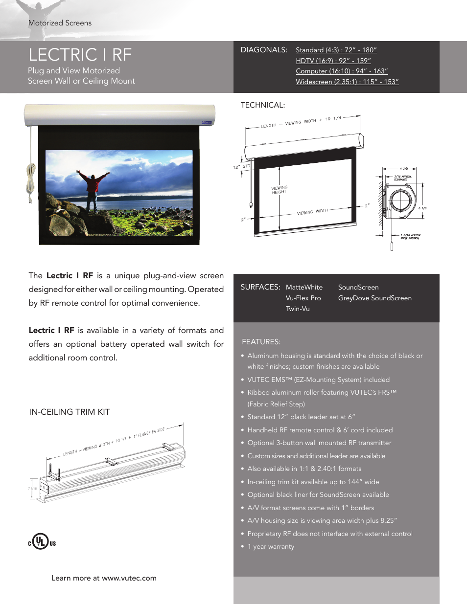 Vutec LECTRIC I RF - Product Sheet User Manual | 1 page