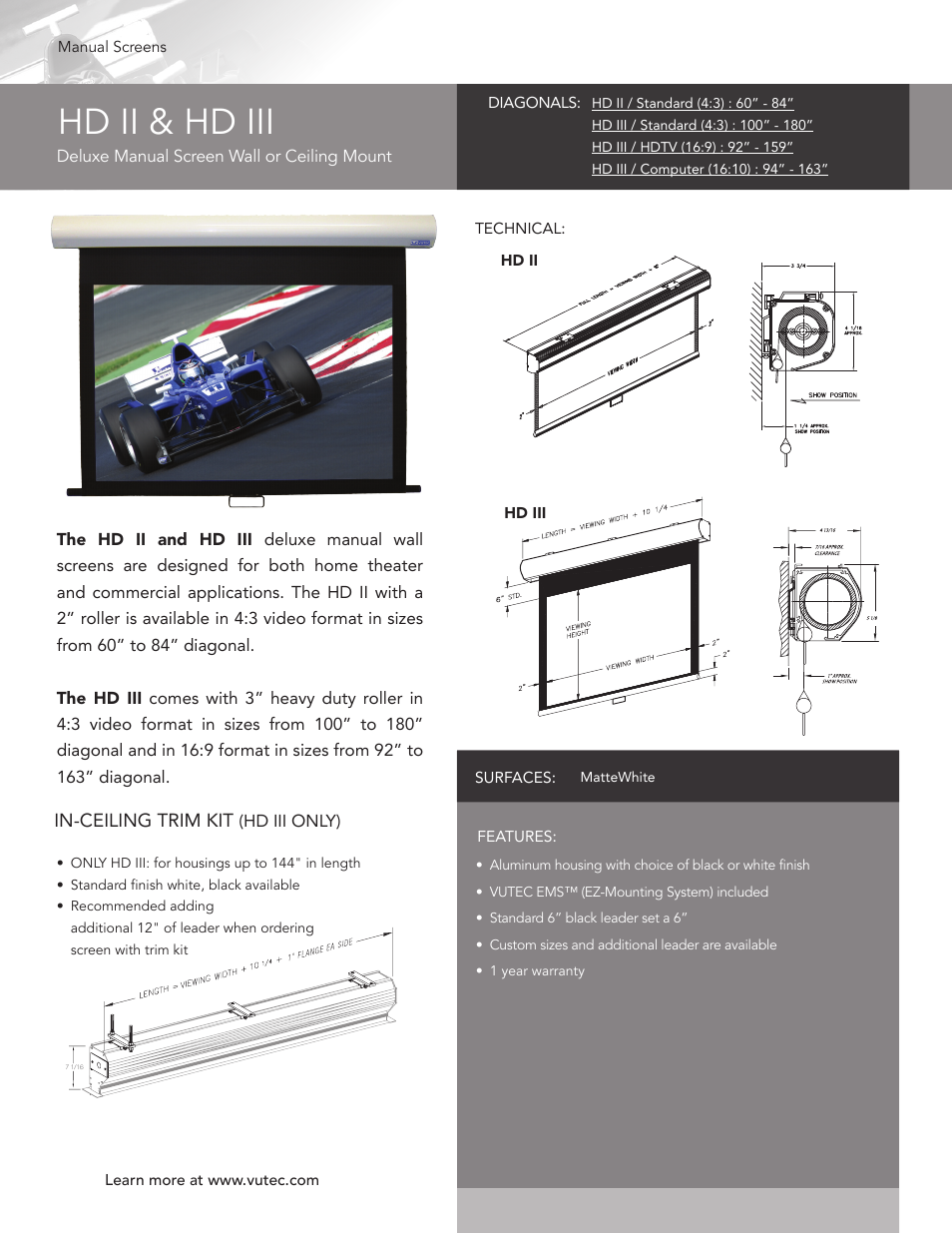 Vutec HD III - Product Sheet User Manual | 1 page