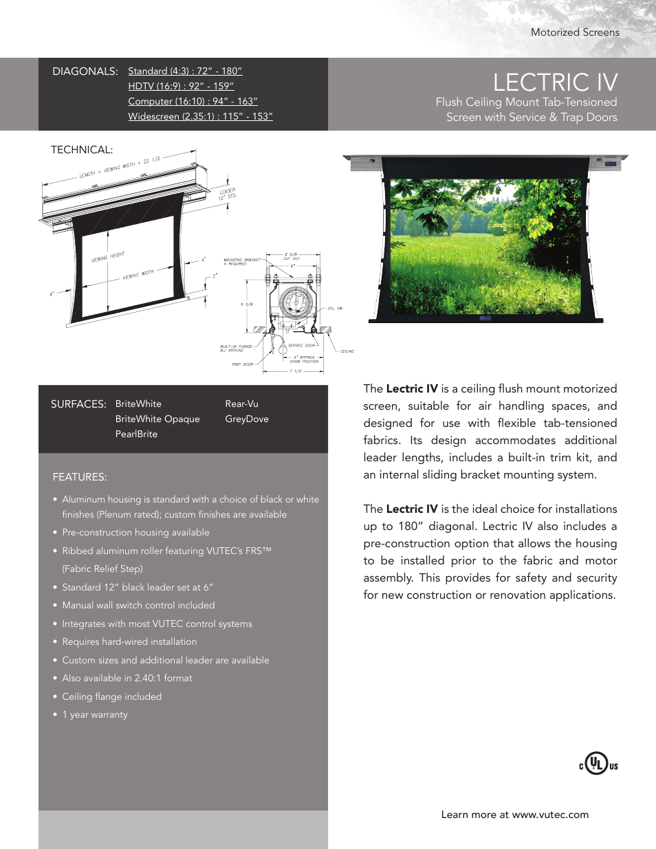 Vutec LECTRIC IV - Product Sheet User Manual | 1 page