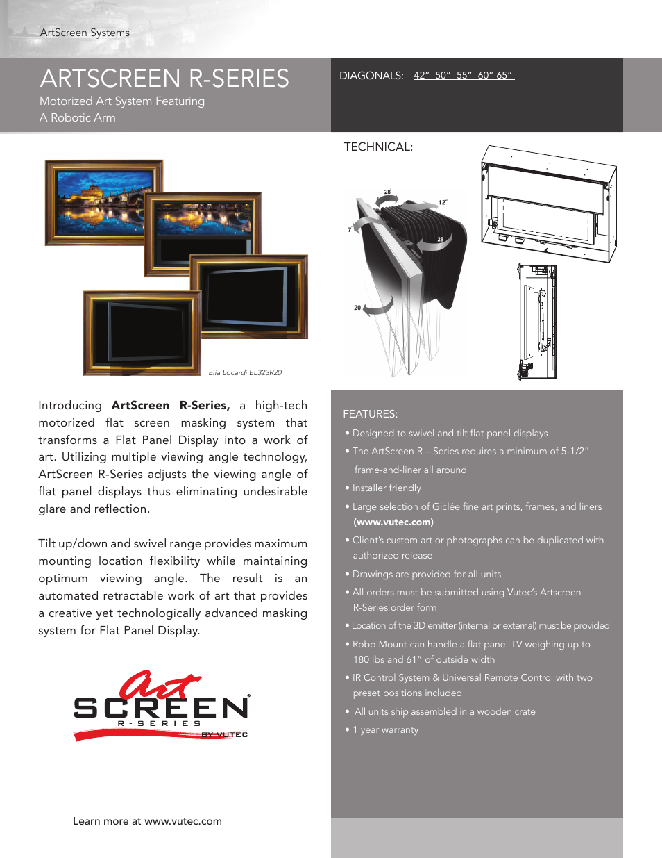 Vutec ARTSCREEN R-SERIES - Product Sheet User Manual | 1 page