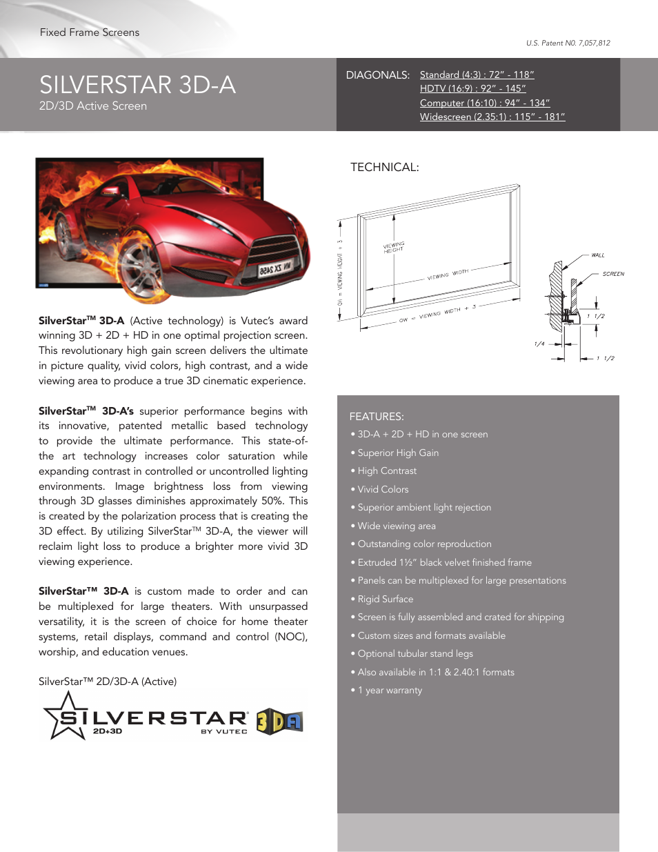 Vutec SILVERSTAR 3D-A - Product Sheet User Manual | 1 page