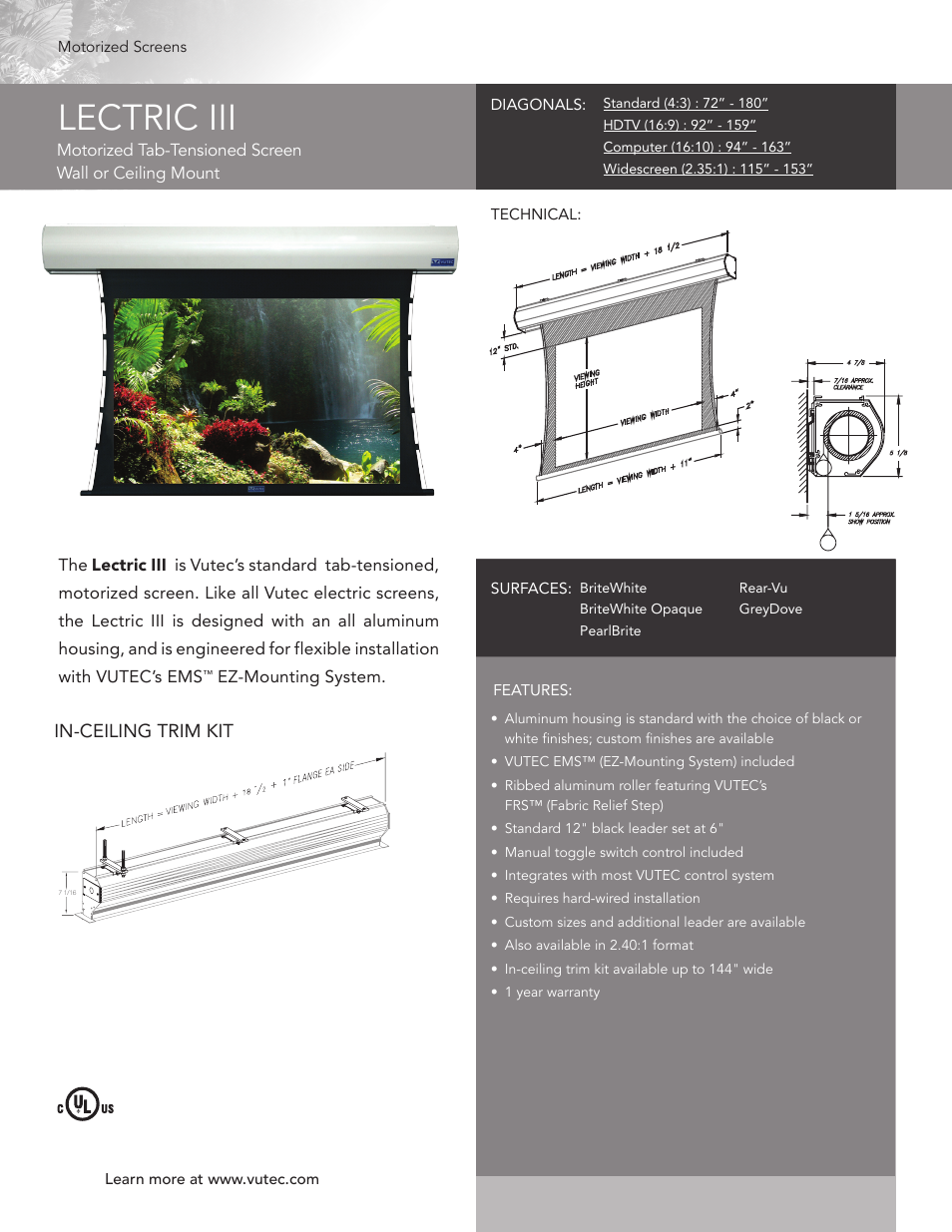 Vutec LECTRIC III - Product Sheet User Manual | 1 page