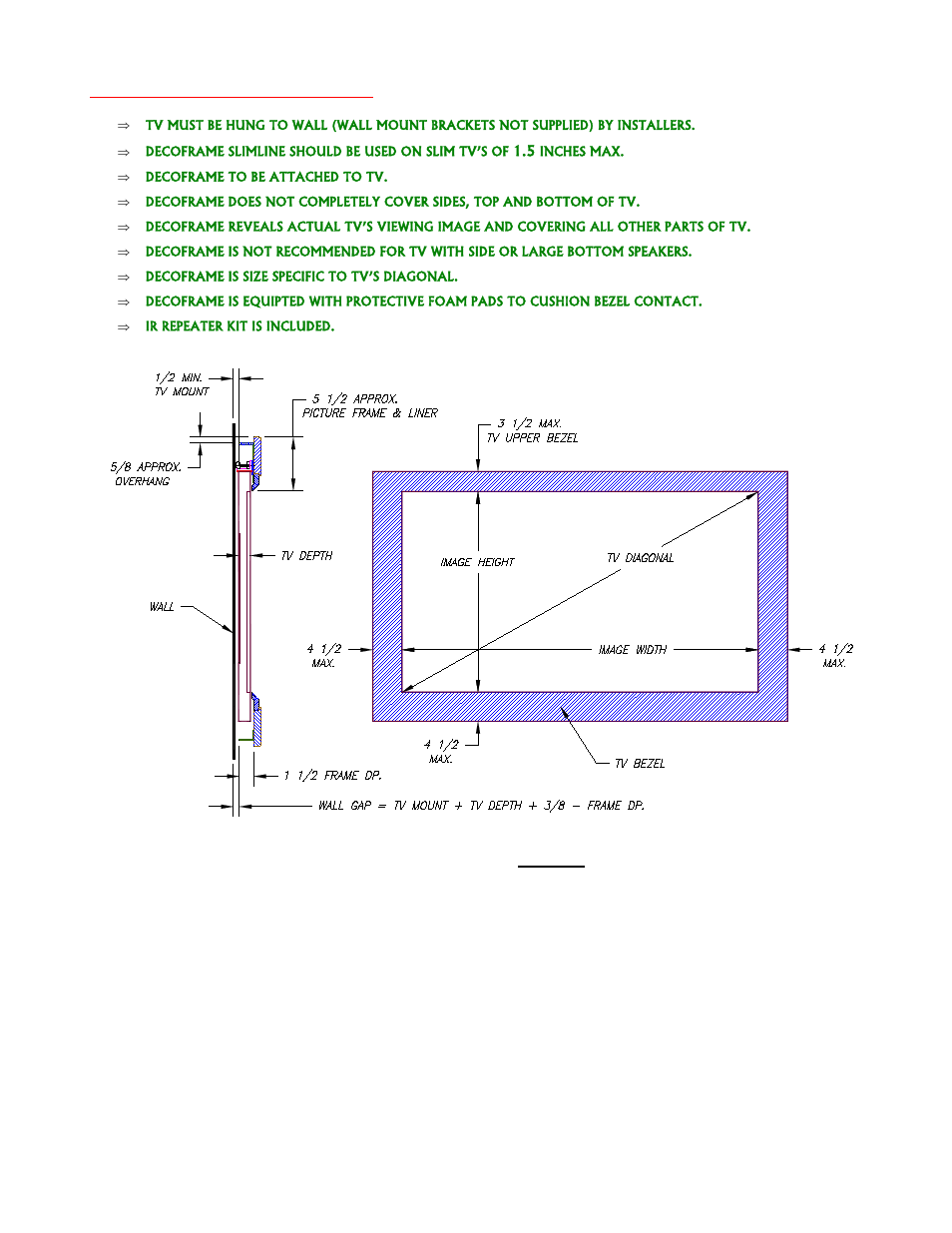 Tv dimensional requirements figure 1 | Vutec DECOFRAME Slimline - Installation Instructions User Manual | Page 3 / 7