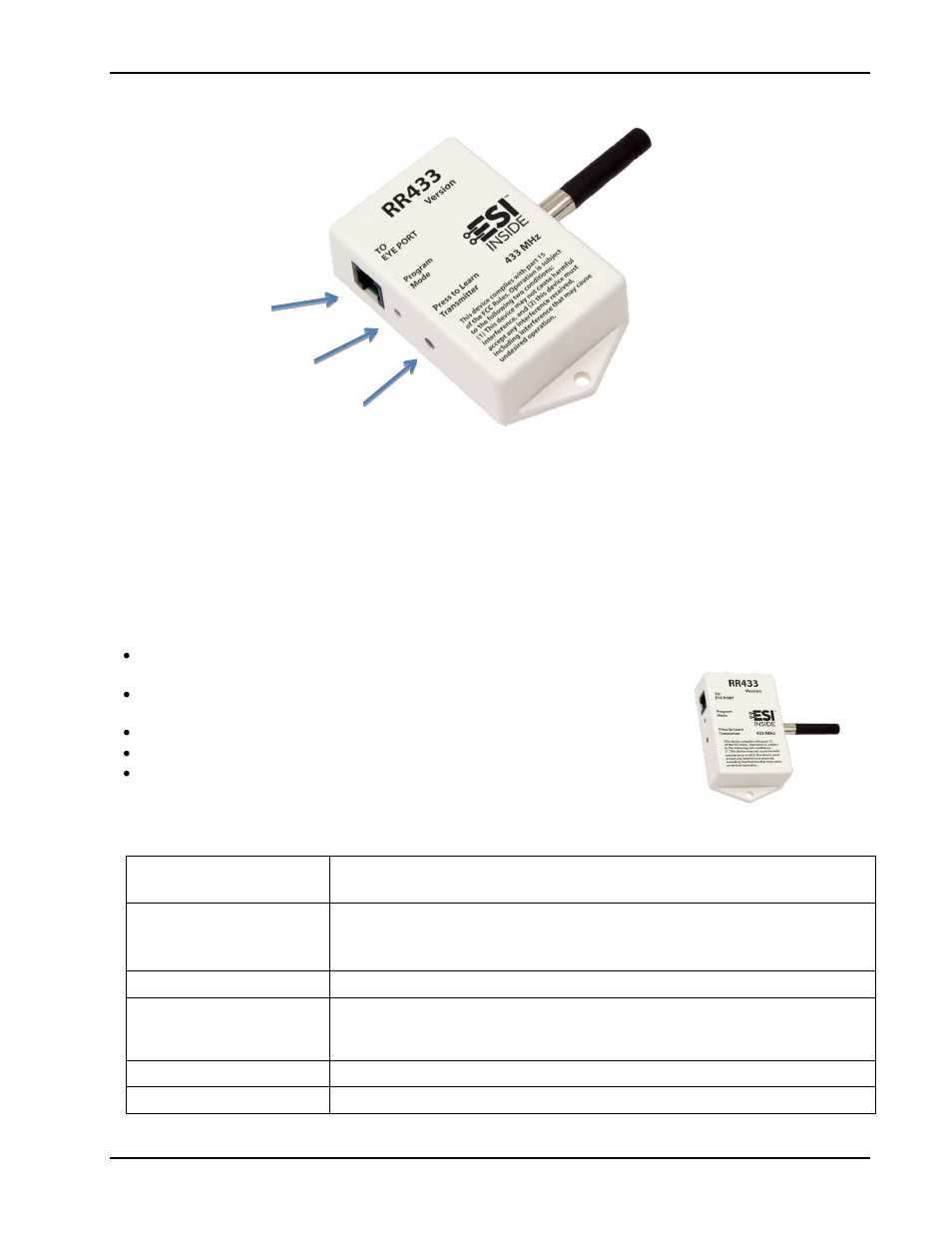 Reset to factory default, Antenna orientation, Specifications | Vutec RR433 Radio Frequency Remote Control - Instructions User Manual | Page 2 / 5